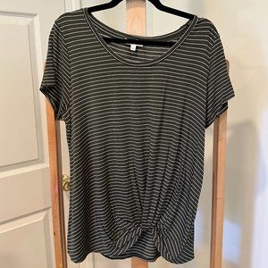 Mine Britton Size Large - Army Green and white Striped v-neck